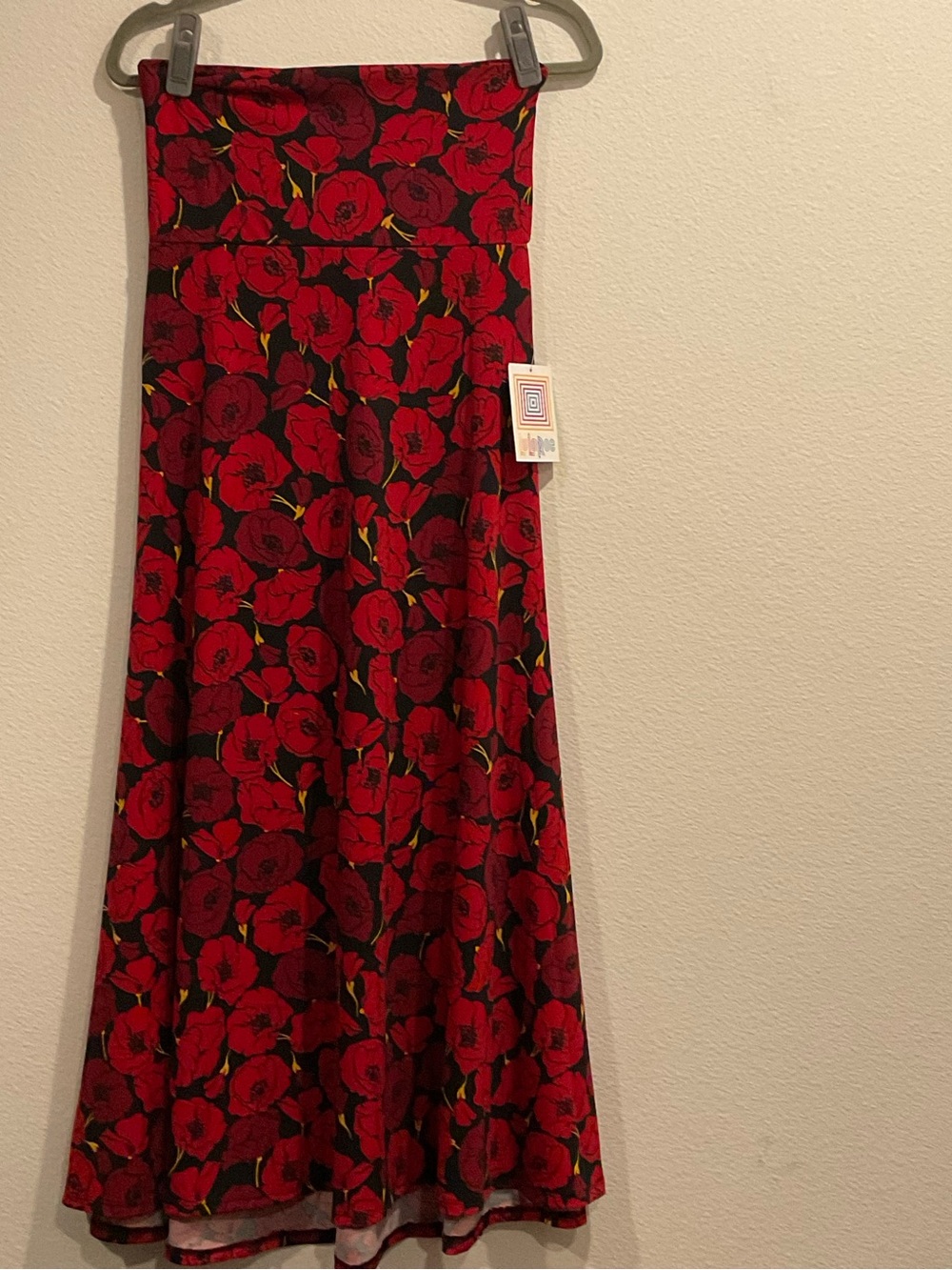 Red Floral over Black Maxi Skirt - Women